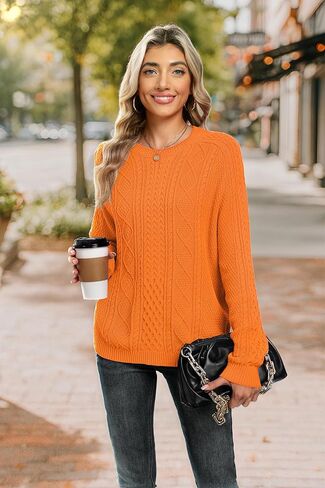 Jouica Women's Cable Knit Crewneck Sweaters Casual Long Sleeve Lightweight Ribbed Pullover Fall Outfits for Women 2025 in Kuwait