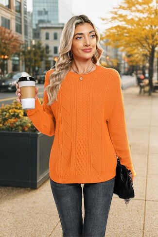 Jouica Women's Cable Knit Crewneck Sweaters Casual Long Sleeve Lightweight Ribbed Pullover Fall Outfits for Women 2025 in Kuwait