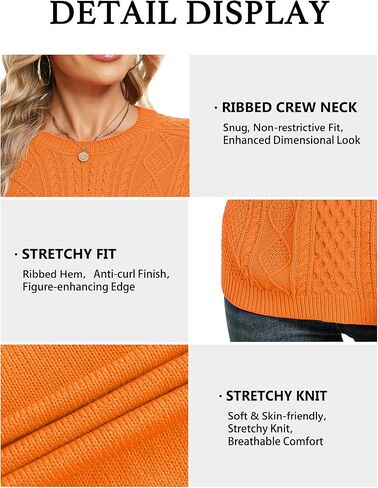 Jouica Women's Cable Knit Crewneck Sweaters Casual Long Sleeve Lightweight Ribbed Pullover Fall Outfits for Women 2025 in Kuwait