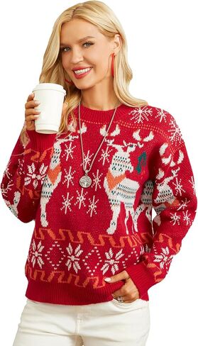 Honwenle Women's Ugly Christmas Sweater Funny Cute Christmas Tree Snowflake Reindeer Santa Xmas Knitted Pullover Jumper Tops in Saudi Arabia