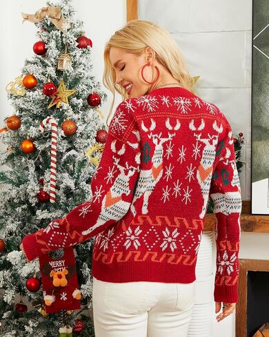 Honwenle Women's Ugly Christmas Sweater Funny Cute Christmas Tree Snowflake Reindeer Santa Xmas Knitted Pullover Jumper Tops in Saudi Arabia