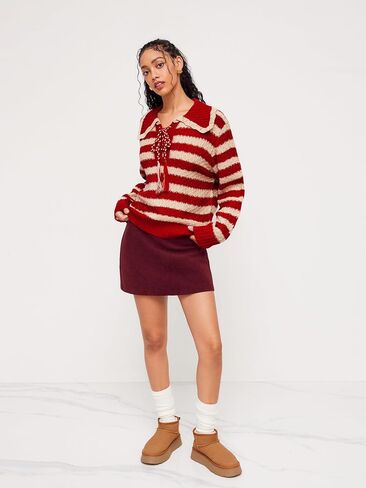 CIDER Striped Sweaters for Women Collar Knit Long Sleeve Knotted Loose Fit Pullover Winter Sweater Fall Tops in Saudi Arabia