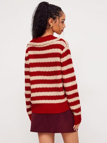 CIDER Striped Sweaters for Women Collar Knit Long Sleeve Knotted Loose Fit Pullover Winter Sweater Fall Tops in Saudi Arabia