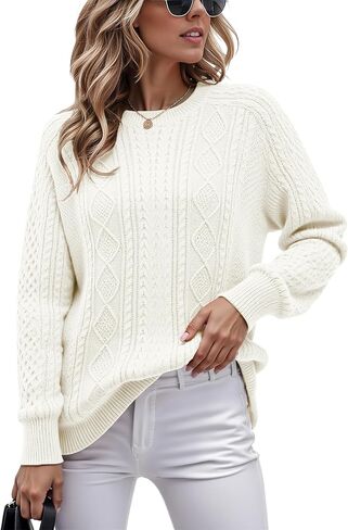 Jouica Women's Cable Knit Crewneck Sweaters Casual Long Sleeve Lightweight Ribbed Pullover Fall Outfits for Women 2025 in Kuwait