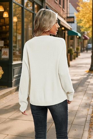 Jouica Women's Cable Knit Crewneck Sweaters Casual Long Sleeve Lightweight Ribbed Pullover Fall Outfits for Women 2025 in Kuwait