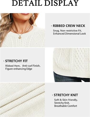 Jouica Women's Cable Knit Crewneck Sweaters Casual Long Sleeve Lightweight Ribbed Pullover Fall Outfits for Women 2025 in Kuwait