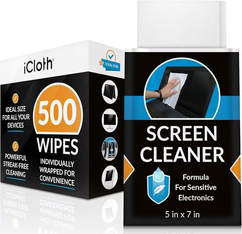 Screen Cleaner Wipes by iCloth – Individually Wrapped – Travel Size – Streak-Free – Clean Your Phone, iPad, Laptop, Computer Screen and More – 24 Wipes (5" x 7") in Kuwait
