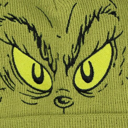 Dr. Seuss The Grinch Who Stole Christmas Embroidered Beanie Adult Cuff Knit Hat Green in Saudi Arabia