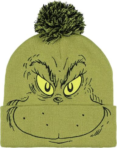 Dr. Seuss The Grinch Who Stole Christmas Embroidered Beanie Adult Cuff Knit Hat Green in Saudi Arabia