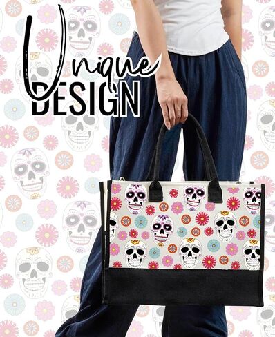 InnoBeta Sugar Skull Gifts Canvas Tote Bag with Top Zipper Closure and Shoulder Strap for Birthday, Mother's Day, Christmas in Saudi Arabia