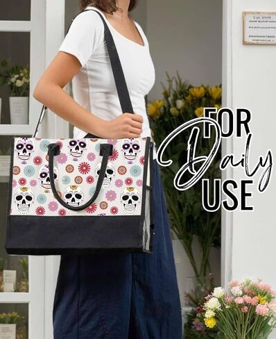 InnoBeta Sugar Skull Gifts Canvas Tote Bag with Top Zipper Closure and Shoulder Strap for Birthday, Mother's Day, Christmas in Saudi Arabia
