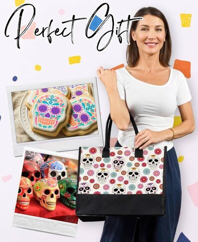 InnoBeta Sugar Skull Gifts Canvas Tote Bag with Top Zipper Closure and Shoulder Strap for Birthday, Mother's Day, Christmas in Saudi Arabia