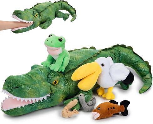 Leyndo 6 in 1 fligator toy toy toy plush thep chscodile pusticle plush plush plush frog water bird fish shrimp ، to to to to to to to to theld for the اطلاع هدية طلاب. in Kuwait