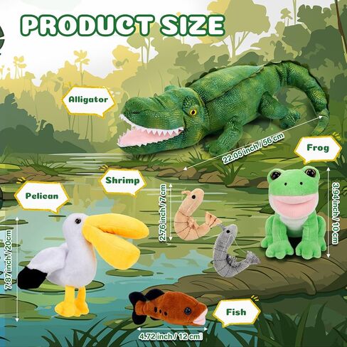 Leyndo 6 in 1 fligator toy toy toy plush thep chscodile pusticle plush plush plush frog water bird fish shrimp ، to to to to to to to to theld for the اطلاع هدية طلاب. in Kuwait