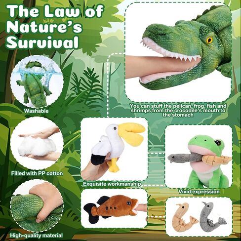 Leyndo 6 in 1 fligator toy toy toy plush thep chscodile pusticle plush plush plush frog water bird fish shrimp ، to to to to to to to to theld for the اطلاع هدية طلاب. in Kuwait