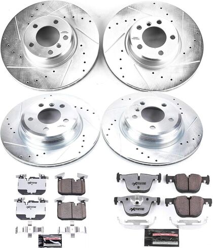Power Stop K6654-26 Front and Rear Z26 Carbon Fiber Brake Pads with Drilled and Slotted Brake Rotors Kit and 1 Front & 1 Rear Sensor Wires For BMW 330i 335i 340i 428i 430i 435i 440i Activehybrid3 in Saudi Arabia