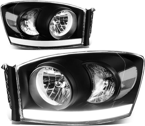 مجموعة المصابيح الأمامية LED DRL من Auto Dynasty متوافقة مع Dodge Ram 1500 2500 3500 2006 2007 2008 2009، جانب السائق والراكب، عدسة شفافة بغطاء أسود in Saudi Arabia