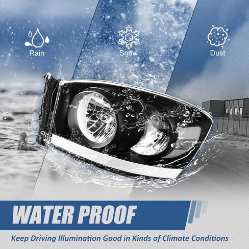 مجموعة المصابيح الأمامية LED DRL من Auto Dynasty متوافقة مع Dodge Ram 1500 2500 3500 2006 2007 2008 2009، جانب السائق والراكب، عدسة شفافة بغطاء أسود in Saudi Arabia