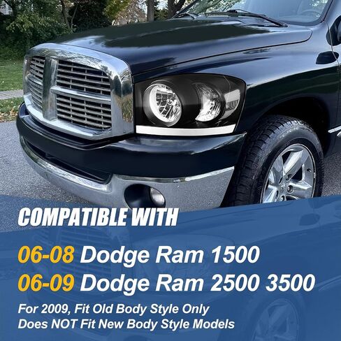 مجموعة المصابيح الأمامية LED DRL من Auto Dynasty متوافقة مع Dodge Ram 1500 2500 3500 2006 2007 2008 2009، جانب السائق والراكب، عدسة شفافة بغطاء أسود in Saudi Arabia