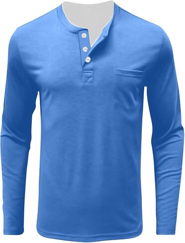 Henley Shirts for Men Long Sleeve Lightweight Casual Basic Tee Crewneck Soft T-Shirt Big and Tall with Pocket in Saudi Arabia