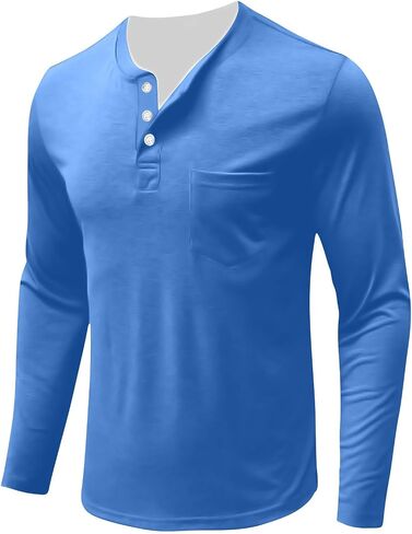 Henley Shirts for Men Long Sleeve Lightweight Casual Basic Tee Crewneck Soft T-Shirt Big and Tall with Pocket in Saudi Arabia