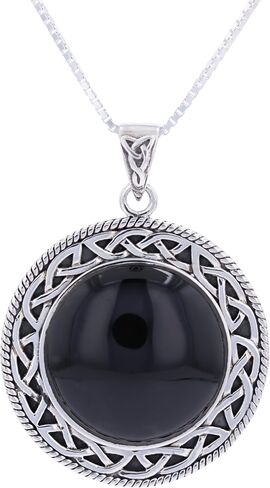 Jewelry Trends Celtic Knotwork Sterling Silver Pendant Necklace 18" Created Black Onyx in Saudi Arabia