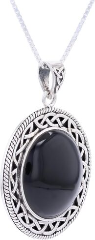 Jewelry Trends Celtic Knotwork Sterling Silver Pendant Necklace 18" Created Black Onyx in Saudi Arabia