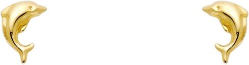 Wellingsale 14K الذهب الأصفر المصقول دولفين أقراط مع المسمار الخلفي in Kuwait