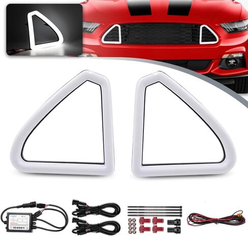 NJSBYL Front Grille DRL Led Running Lights for 2015 2016 2017 F0rd Mvstang Front Grille Hood Bumper White LED Mount Accent Daytime Lights Assembly OEM# FR3Z8200AA Replacement in Saudi Arabia