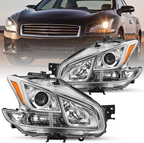 JSBOYAT Halogen Headlight Assembly for 2009-2014 Nissan Maxima 4-Door Sedan Headlamp Driver and Passenger Side (Chrome Housing with Amber Reflector) in Saudi Arabia