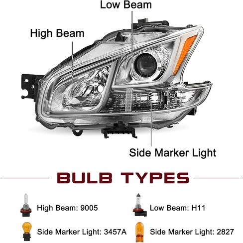 JSBOYAT Halogen Headlight Assembly for 2009-2014 Nissan Maxima 4-Door Sedan Headlamp Driver and Passenger Side (Chrome Housing with Amber Reflector) in Saudi Arabia