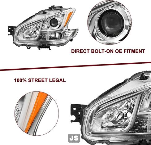 JSBOYAT Halogen Headlight Assembly for 2009-2014 Nissan Maxima 4-Door Sedan Headlamp Driver and Passenger Side (Chrome Housing with Amber Reflector) in Saudi Arabia