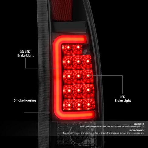 مصابيح خلفية LED من سلسلة السيارات متوافقة مع 1988-2000 Chevy Tahoe Blazer GMC Yukon Suburban C/K Pickup، مصابيح الفرامل العكسية مع شريط LED C-Tube، جانب السائق والراكب، عدسات مدخنة من الكروم in Saudi Arabia