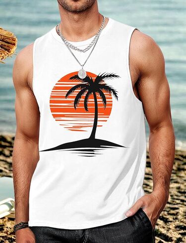 Mens Tank Tops Summer Graphic Sleeveless Shirts Hawaiian Beach Vacation Tanks for Men Workout T-Shirt in Saudi Arabia
