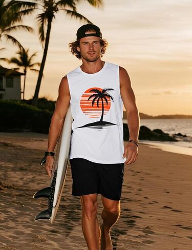 Mens Tank Tops Summer Graphic Sleeveless Shirts Hawaiian Beach Vacation Tanks for Men Workout T-Shirt in Saudi Arabia