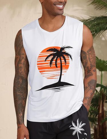 Mens Tank Tops Summer Graphic Sleeveless Shirts Hawaiian Beach Vacation Tanks for Men Workout T-Shirt in Saudi Arabia