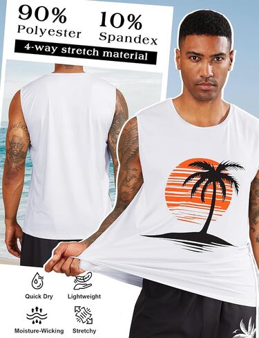 Mens Tank Tops Summer Graphic Sleeveless Shirts Hawaiian Beach Vacation Tanks for Men Workout T-Shirt in Saudi Arabia