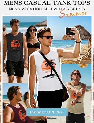 Mens Tank Tops Summer Graphic Sleeveless Shirts Hawaiian Beach Vacation Tanks for Men Workout T-Shirt in Saudi Arabia