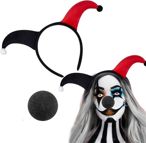 Halloween Clown Headband Nose Set Funny Cosplay Dress Up Costume Hair Accessories for Carnival Party Supplies in Saudi Arabia