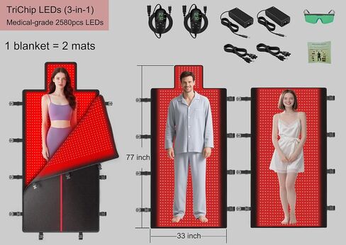 Full Body Red Light Therapy Blanket Mat, 660nm 880nm Infrared Red Light Therapy for Full Body, 2580 LEDs, Black PRO. in Saudi Arabia