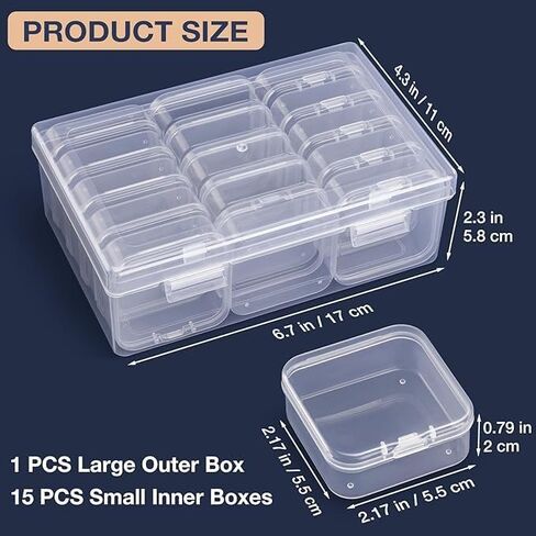 15 Grid Organizers Plastic Storage Containers Transparent Rectangle Bead Storage Box with Hinged Lid Clear Craft Supply Case in Saudi Arabia