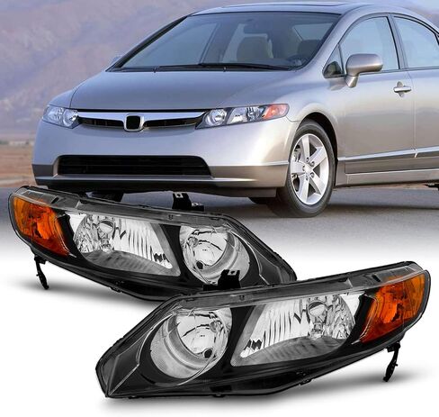 AKKON - Fit 2006-2011 Honda Civic Sedan 06-11 Halogen Type Headlights Large Amber Corner Replacement Black Pair in Saudi Arabia