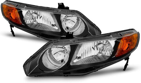 AKKON - Fit 2006-2011 Honda Civic Sedan 06-11 Halogen Type Headlights Large Amber Corner Replacement Black Pair in Saudi Arabia