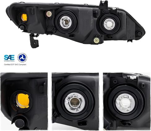 AKKON - Fit 2006-2011 Honda Civic Sedan 06-11 Halogen Type Headlights Large Amber Corner Replacement Black Pair in Saudi Arabia