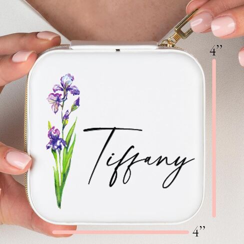 Personalized Birth Flower Jewelry Box with Custom Name – Small Travel Case for Rings Earrings Necklace – Birthday Gift for Her Women Bridesmaid Daughter Sister Friend – Custom Floral Organizer in Saudi Arabia
