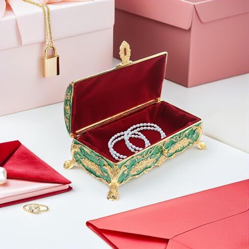 Ciieeo Vintage Metal Jewelry Box Small Enameled Trinket Box Organizer Rectangular Treasure Chest Box Decorative Box Keepsake Case for Women Girls in Saudi Arabia
