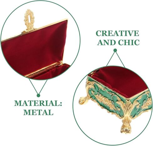 Ciieeo Vintage Metal Jewelry Box Small Enameled Trinket Box Organizer Rectangular Treasure Chest Box Decorative Box Keepsake Case for Women Girls in Saudi Arabia