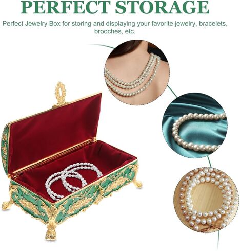 Ciieeo Vintage Metal Jewelry Box Small Enameled Trinket Box Organizer Rectangular Treasure Chest Box Decorative Box Keepsake Case for Women Girls in Saudi Arabia