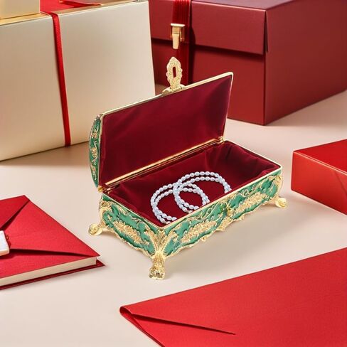 Ciieeo Vintage Metal Jewelry Box Small Enameled Trinket Box Organizer Rectangular Treasure Chest Box Decorative Box Keepsake Case for Women Girls in Saudi Arabia