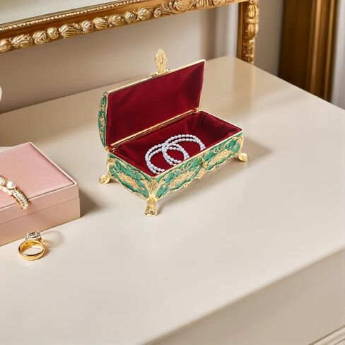 Ciieeo Vintage Metal Jewelry Box Small Enameled Trinket Box Organizer Rectangular Treasure Chest Box Decorative Box Keepsake Case for Women Girls in Saudi Arabia